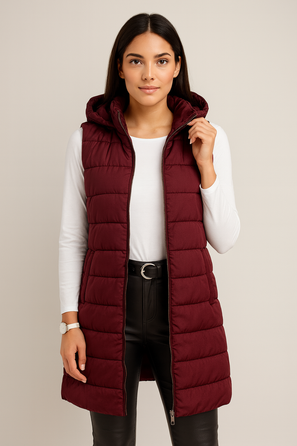 ELENA | VESTE LUNGA PUFFER SENZA MANICHE CON CAPPUCCIO