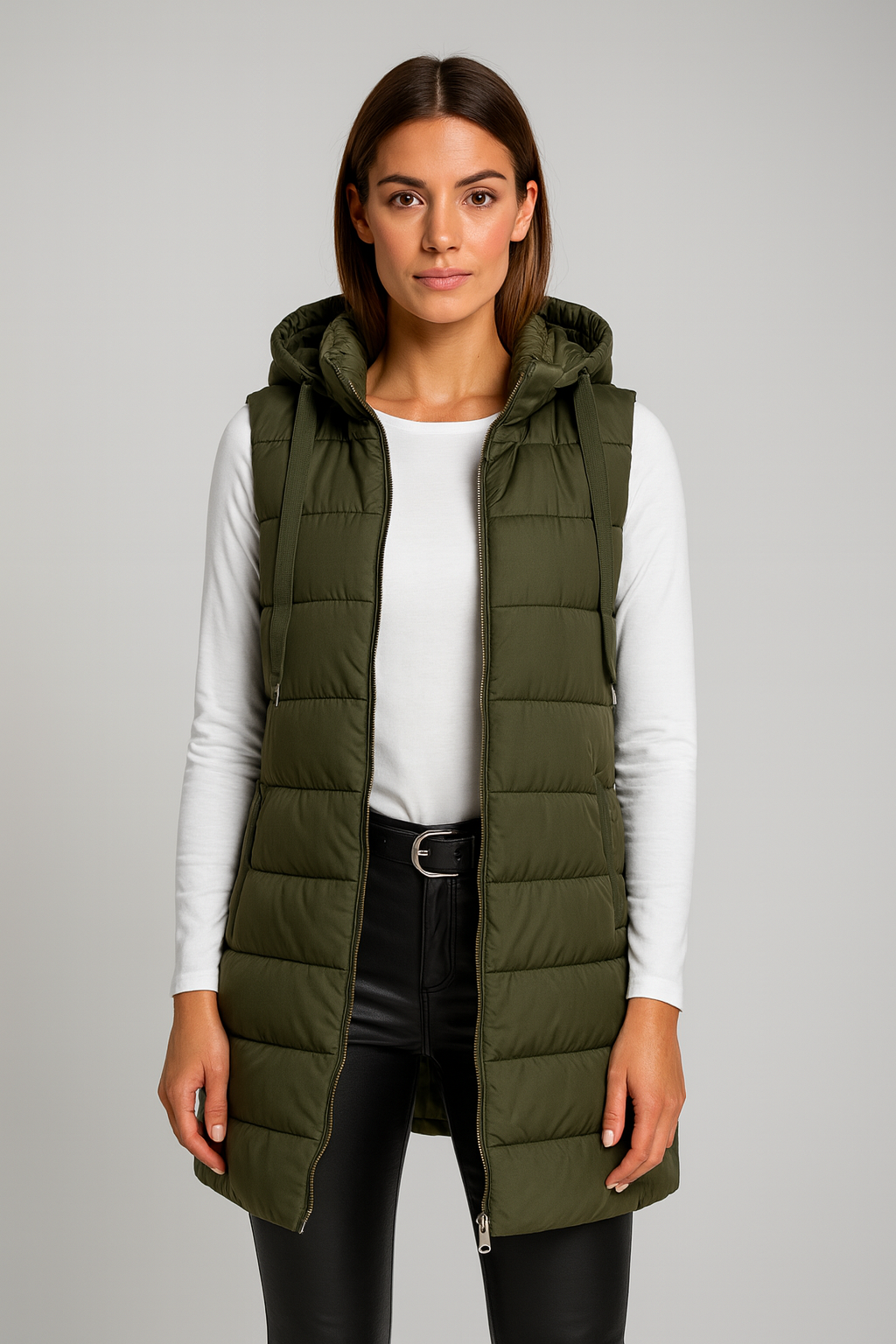 ELENA | VESTE LUNGA PUFFER SENZA MANICHE CON CAPPUCCIO